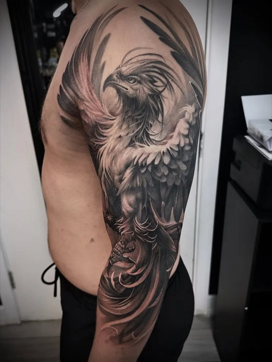 Big Fantasy Phoenix on Men Arm Tattoo by @oliverbarkins
