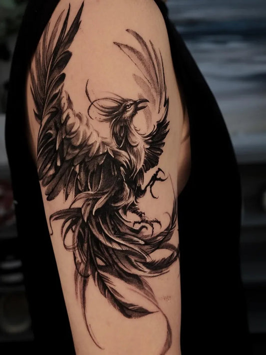 Big Fantasy Phoenix on Women Shoulder Tattoo by @dokfae_ill