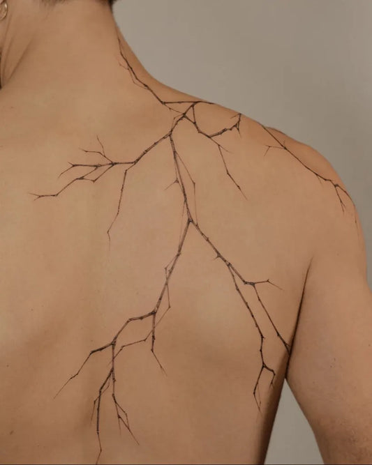Big Fine Line Tree Branches on Men Shoulder Tattoo by @labeltattoo