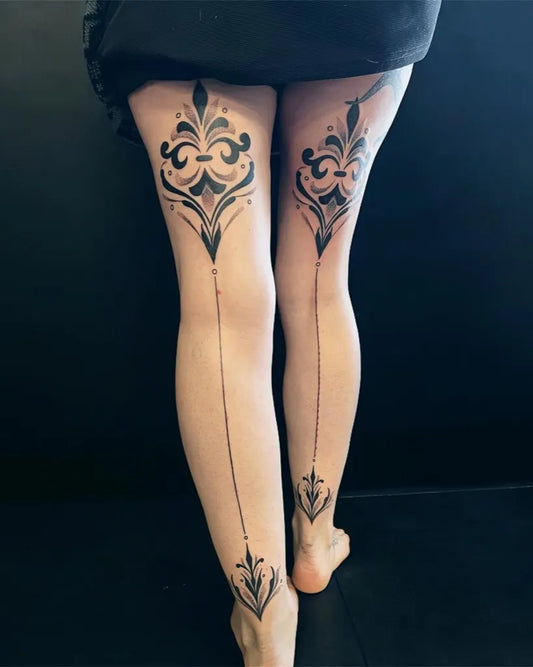 Big Fleur de Lis on Women Leg Tattoo by @art.d.lix