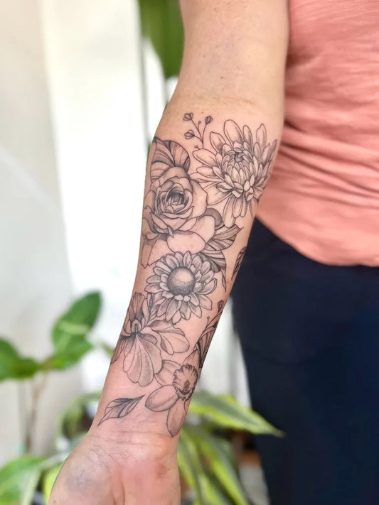 Big Floral Bouquet on Women Forearm Tattoo by @dontsleepvincci