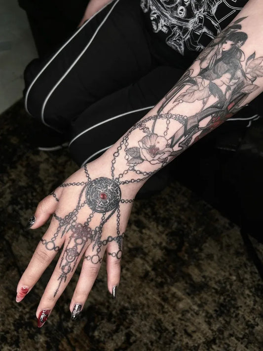 Big Floral Chains Women on Arm Tattoo by @la13va_tear