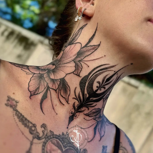 Big Floral Mandala Flower on Women Neck Tattoo by @jurimbp_tattoo