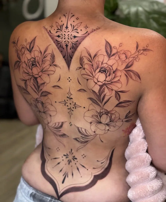 Big Floral Mandala on Women Back Tattoo by @glitterpoops_