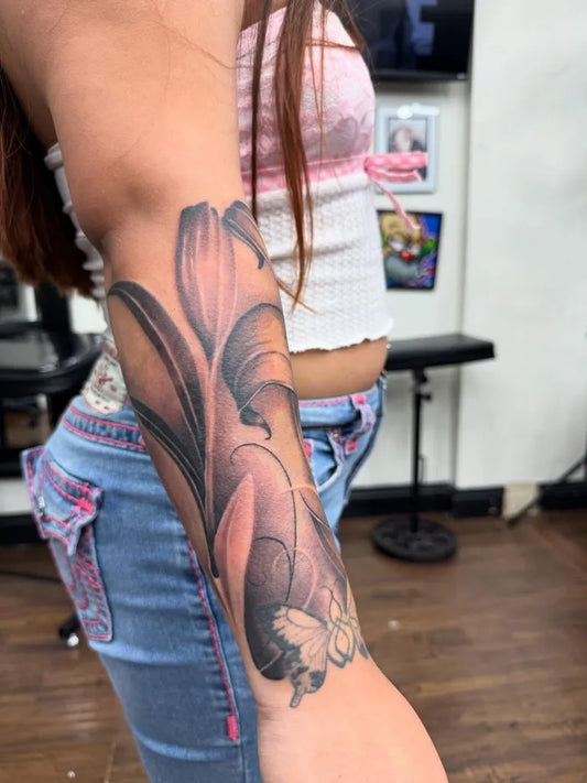 Big Floral Orchid on Women Forearm Tattoo by @tattoosbyduce