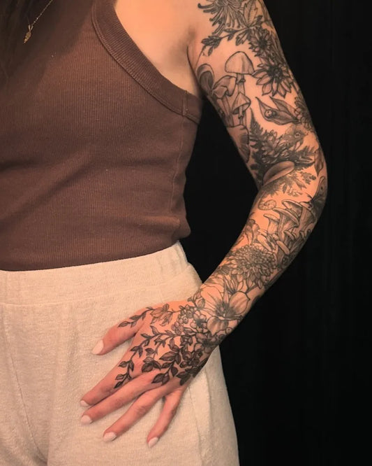 Big Floral Sleeve on Women Arm Sleeve Tattoo by @kyliejames_tattoo