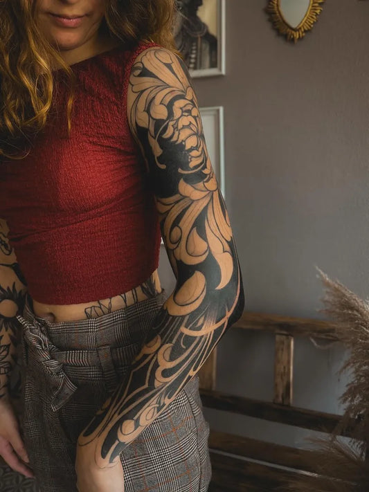 Big Floral Sleeve on Women Arm Sleeve Tattoo by @meiko.ttt