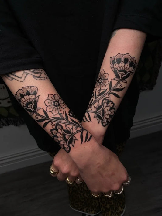 Big Floral Sleeve on Women Forearm Tattoo by @ellaevetattoo