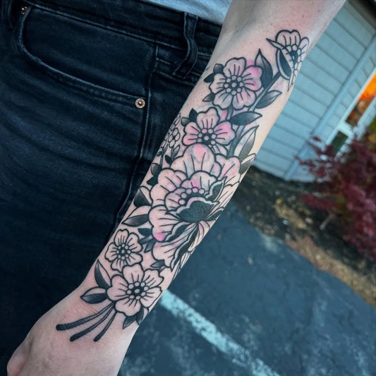 Big Floral Sleeve on Women Forearm Tattoo by @sharkmarzza