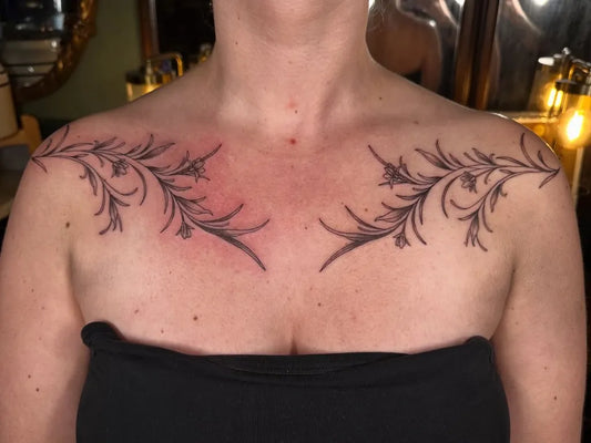 Big Floral Vine on Women Chest Tattoo by @heatherbelletattoos