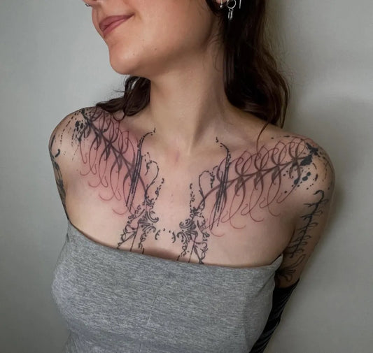 Big Floral Vines on Women Chest Tattoo by @locke.jaw.maria
