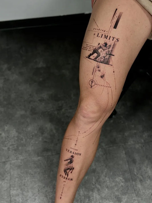 Big Geometric Abstract Figures on Women Thigh Tattoo by @pmtsketch