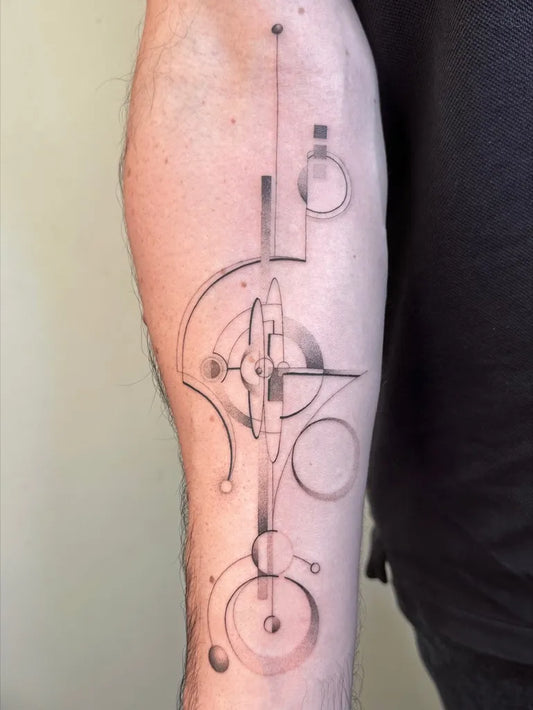 Big Geometric Abstract mech arm on Men Tattoo by @maximegrehier