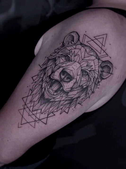 Big Geometric Bear Geometric on Women Shoulder Tattoo by @lirkatattoo