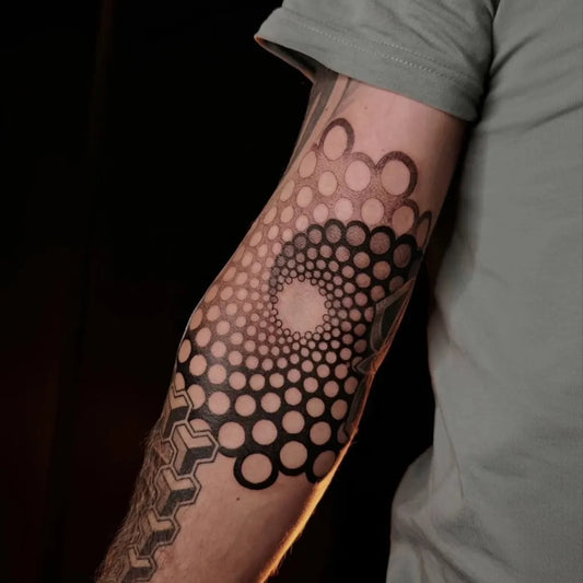 Big Geometric Circles and Cubes on Men Arm Tattoo by @iljatattoo