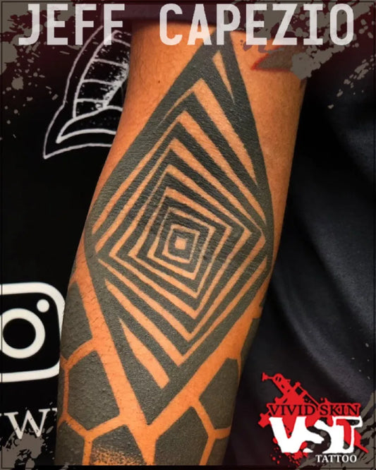 Big Geometric Diamond Labyrinth Geometric Pattern on Men Forearm Tattoo by @vividskintattoo
