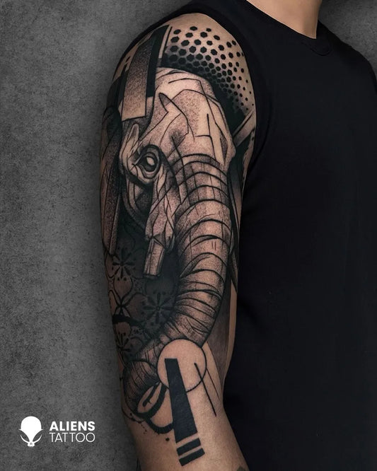Big Geometric Elephant Tattoo on Men Shoulder by @piyush1202