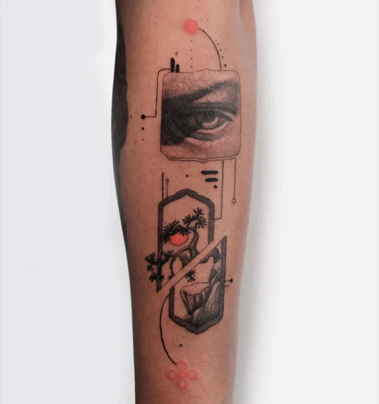 Big Geometric Eye Tree Abstract on Men Arm Tattoo by @baranduzgun.ink