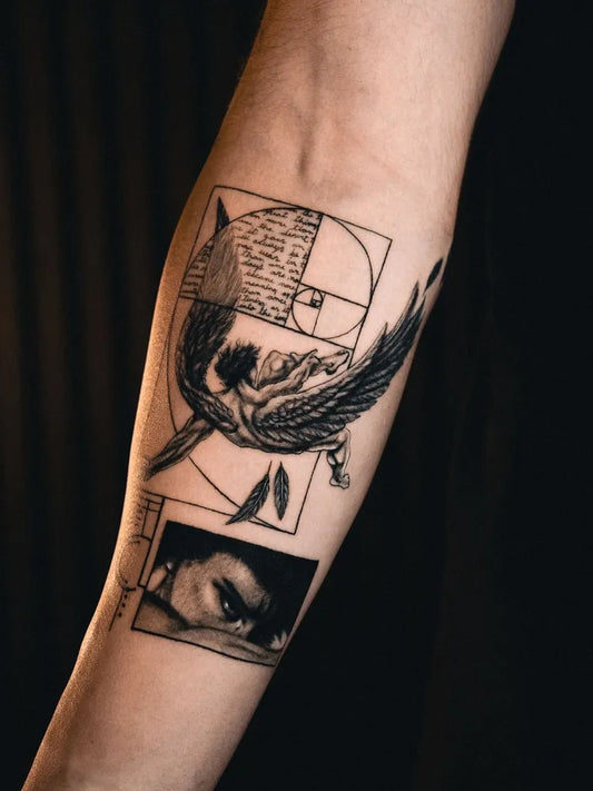 Big Geometric Golden Ratio Wolf and Eye on Men Arm Tattoo by @anfaxe