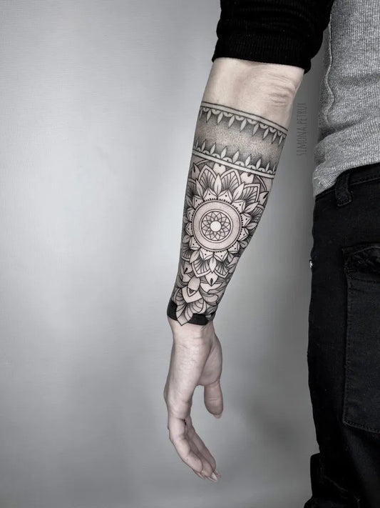 Big Geometric Mandala Band on Men Arm Tattoo by @simona.petrux