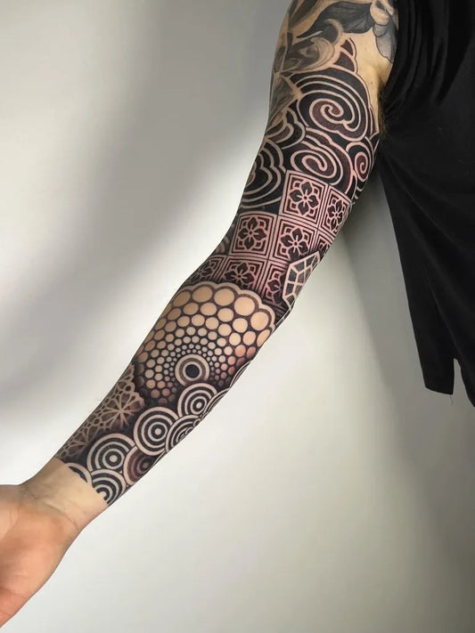 Big Geometric Mandala Circles Spirals on Men Arm Tattoo by @tanukitattoomelbourne