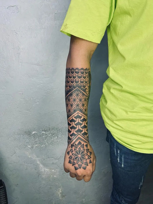 Big Geometric Mandala Patterns on Men Arm Sleeve Tattoo by @ganeshtattoo23
