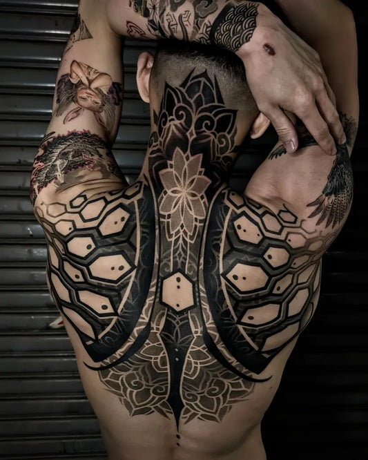 Big Geometric Mandala Wings on Men Back Tattoo by @moaji_tattoo