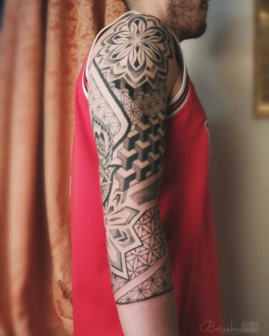 Big Geometric Mandala on Men Arm Sleeve Tattoo by @bereska_ink