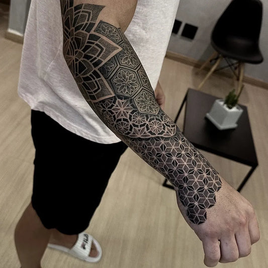 Big Geometric Mandala on Men Arm Tattoo by @prevot.tattoo