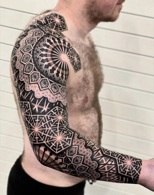 Big Geometric Mandala on Men Arm Tattoo by @suttoos