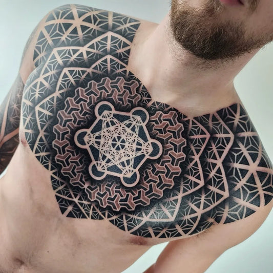 Big Geometric Mandala on Men Chest Tattoo by @ilyacascad