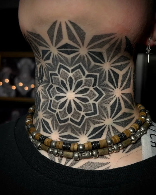 Big Geometric Mandala on Men Neck Tattoo by @jordthetattooer