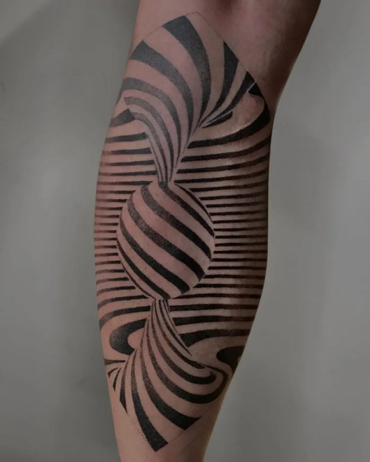Big Geometric Optical Sphere Illusion on Men Leg Tattoo by @nedy_ju
