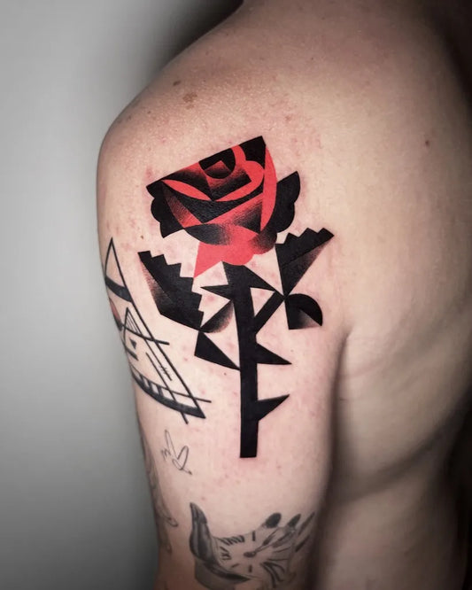 Big Geometric Rose on Men Shoulder Tattoo by @luca.sake