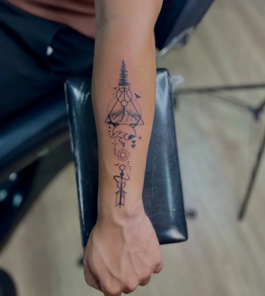 Big Geometric Tree triangle mandala on Men Arm Tattoo by @qendrimink
