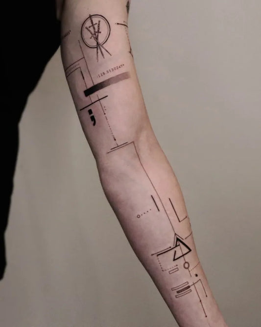 Big Geometric lines and shapes on Men Arm Tattoo by @ejintatt
