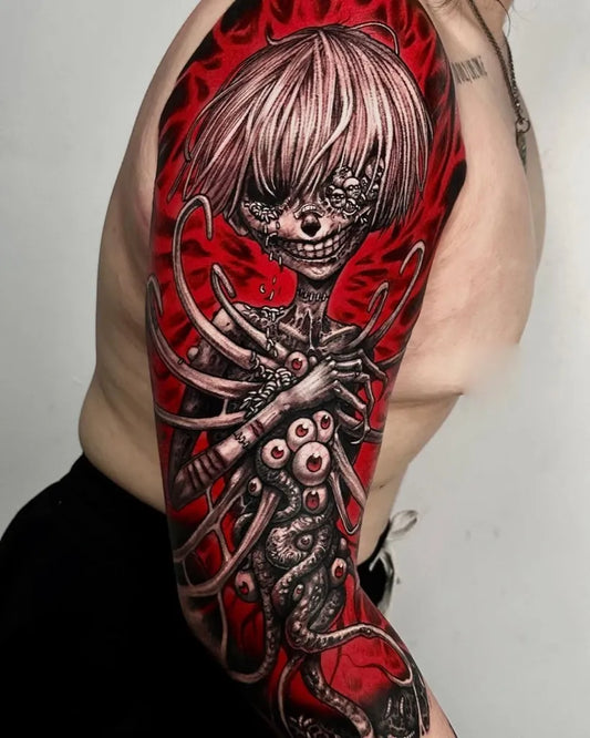 Big HorrorAnime GhoulTentacles on Men Arm Tattoo by @tattoosfolder