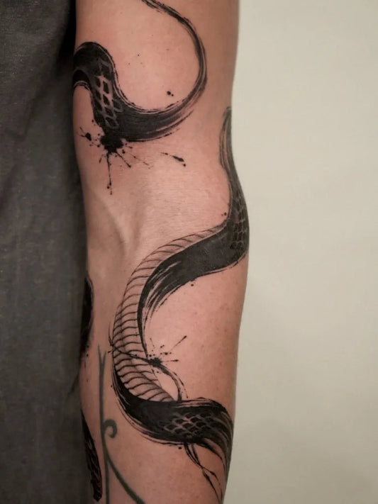 Big Ink Snake on Men Arm Tattoo by @unknown.museum