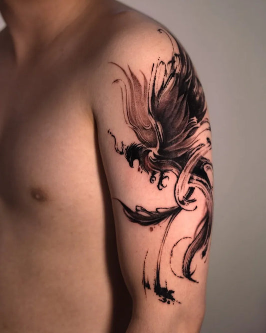 Big Ink Style Phoenix on Men Shoulder Tattoo by @artist_hoan