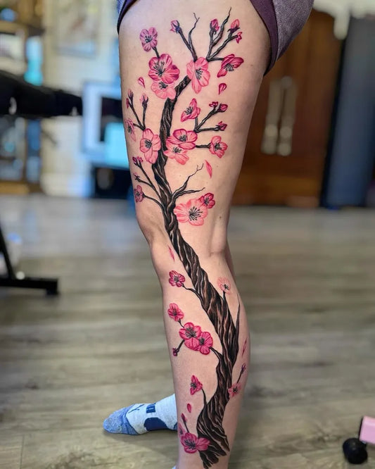 Big Irezumi Cherry Blossom Branch on Women Thigh Tattoo by @jazzynicoletattoos