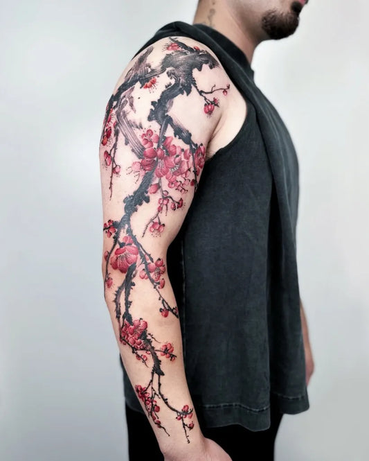 Big Irezumi Cherry Blossom Branches on Men Arm Tattoo by @jiang_tattooer