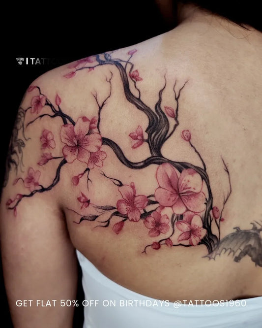 Big Irezumi Cherry Blossom Dragon on Women Back Tattoo by @tattoos1960