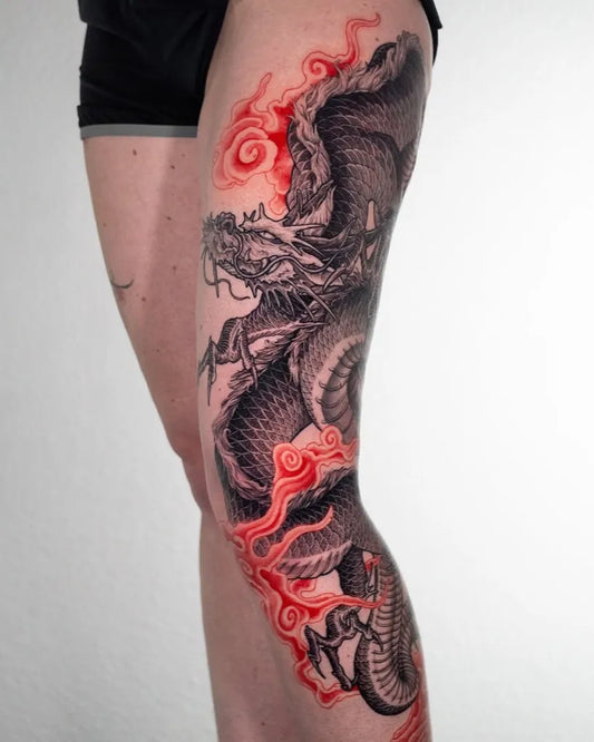 Big Irezumi Dragon Cloud Tattoo on Women Thigh by @tattooculturemag