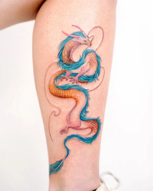 Big Irezumi Dragon Tattoo on Women Calf by @peria_tattoo