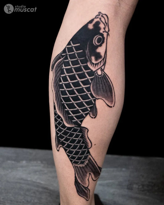 Big Irezumi Koi Fish Tattoo on Men Thigh by @studiomuscat