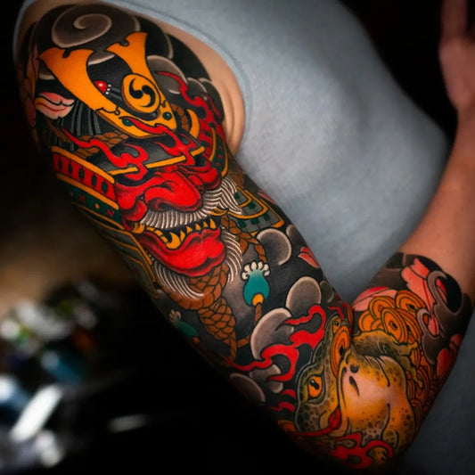 Big Irezumi Samurai Dragon Clouds Sleeve Tattoo on Men Arm by @magqtattoo