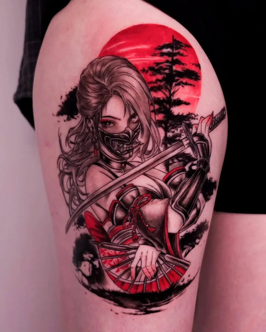 Big Irezumi Samurai Woman on Thigh by @tattooist_os