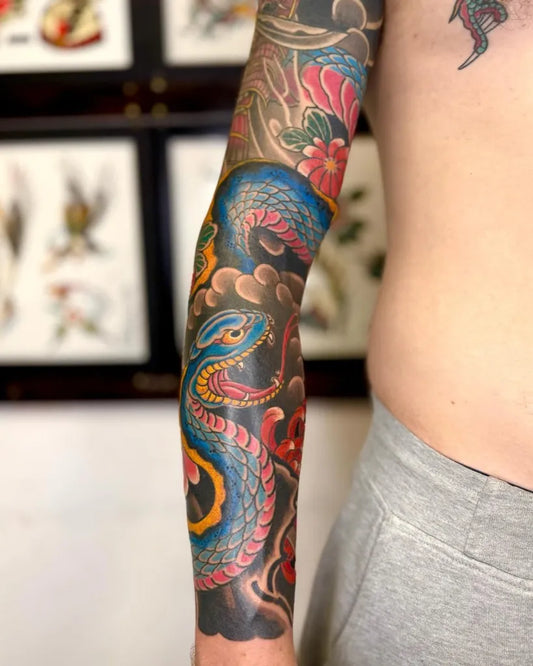 Big Irezumi Snake on Men Forearm Tattoo by @parkchulmiin_