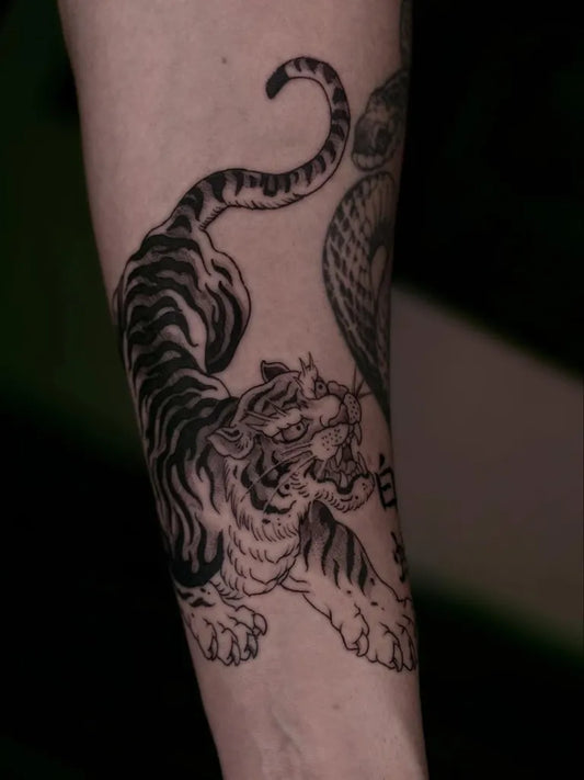 Big Irezumi Tiger and Snake on Men Arm Tattoo by @tugaydograyici