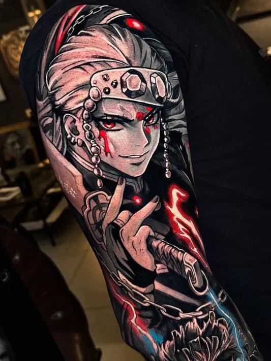 Big Japanese Anime Sukuna on Men Arm Tattoo by @emeric_bct